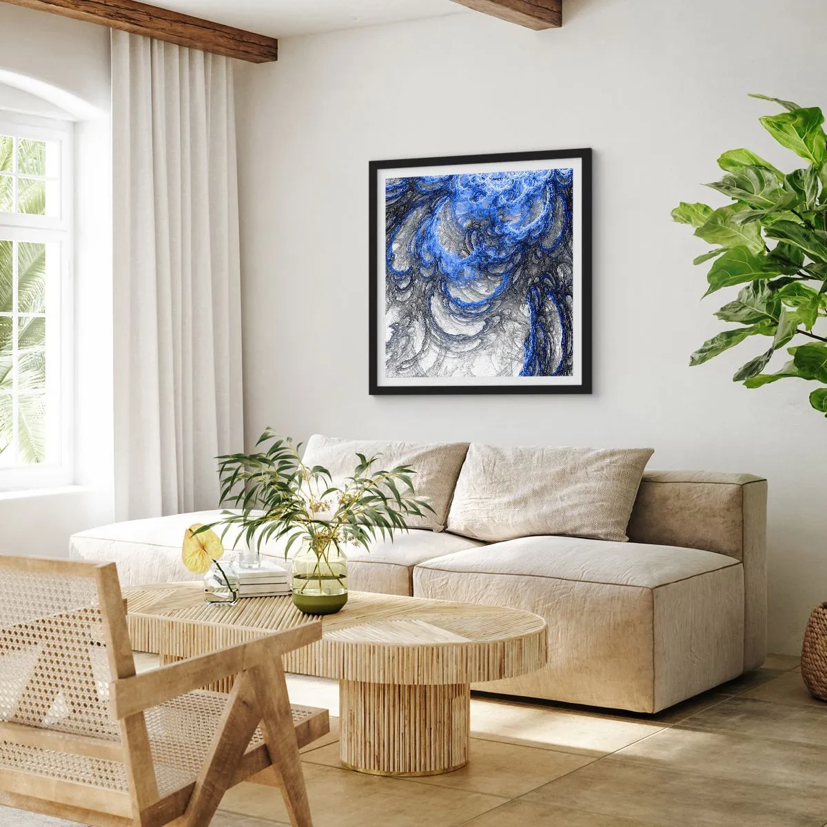 Plakat i sort ramme - En bølges fødsel - 40x40 cm