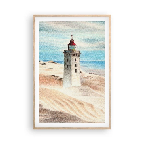 Plakat i ramme af lyst egetræ - Altid med blikket rettet mod havet - 61x91 cm