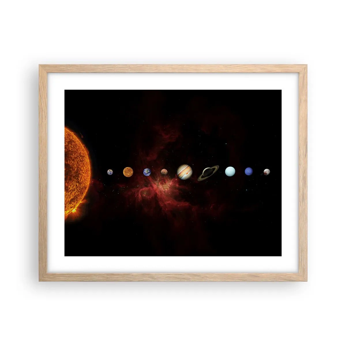 Plakat i ramme af lyst egetræ - Vores nabolag - 50x40 cm