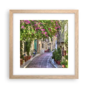 Plakat i ramme af lyst egetræ - En blomstrende gyde - 30x30 cm