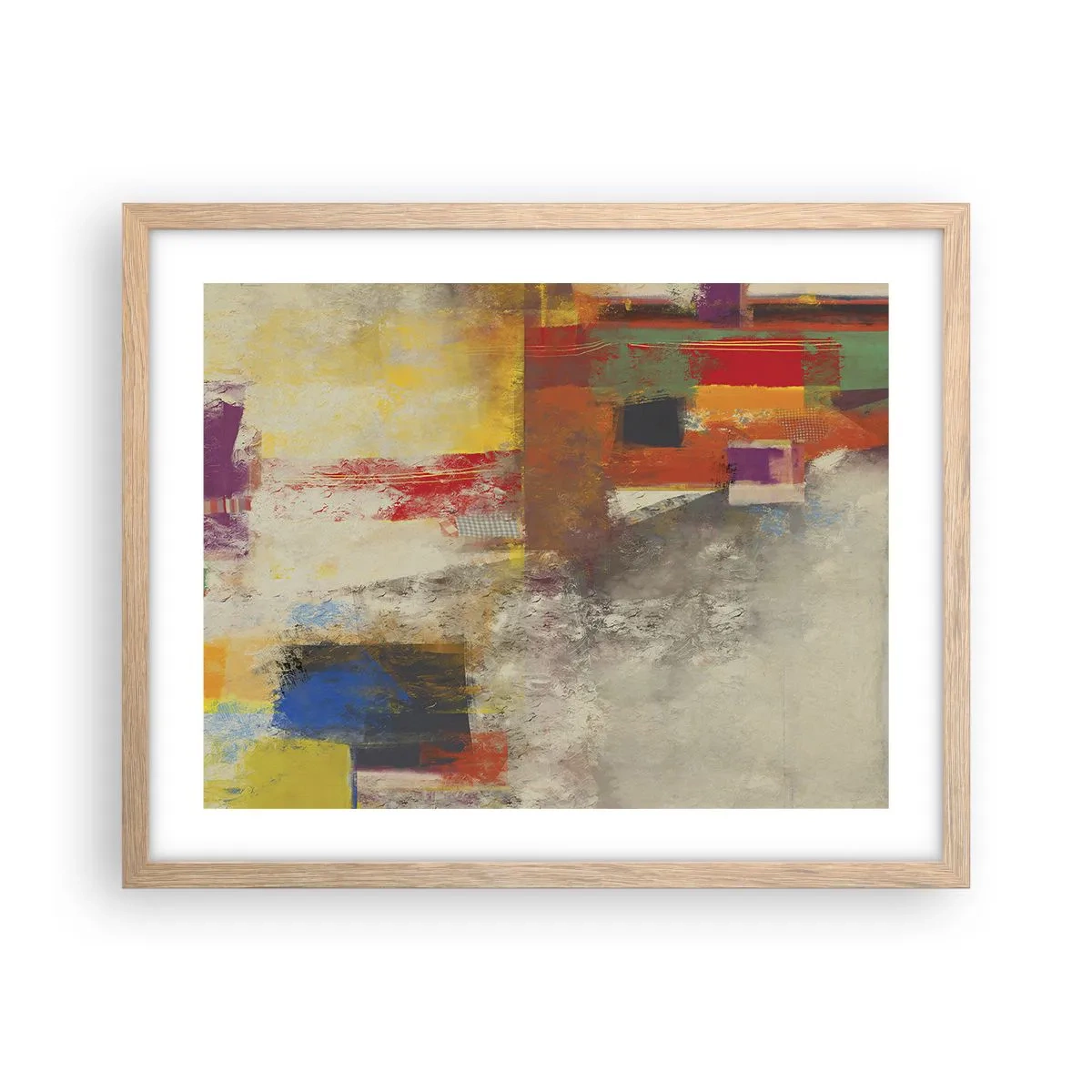 Plakat i ramme af lyst egetræ - Geometri af farver - 50x40 cm