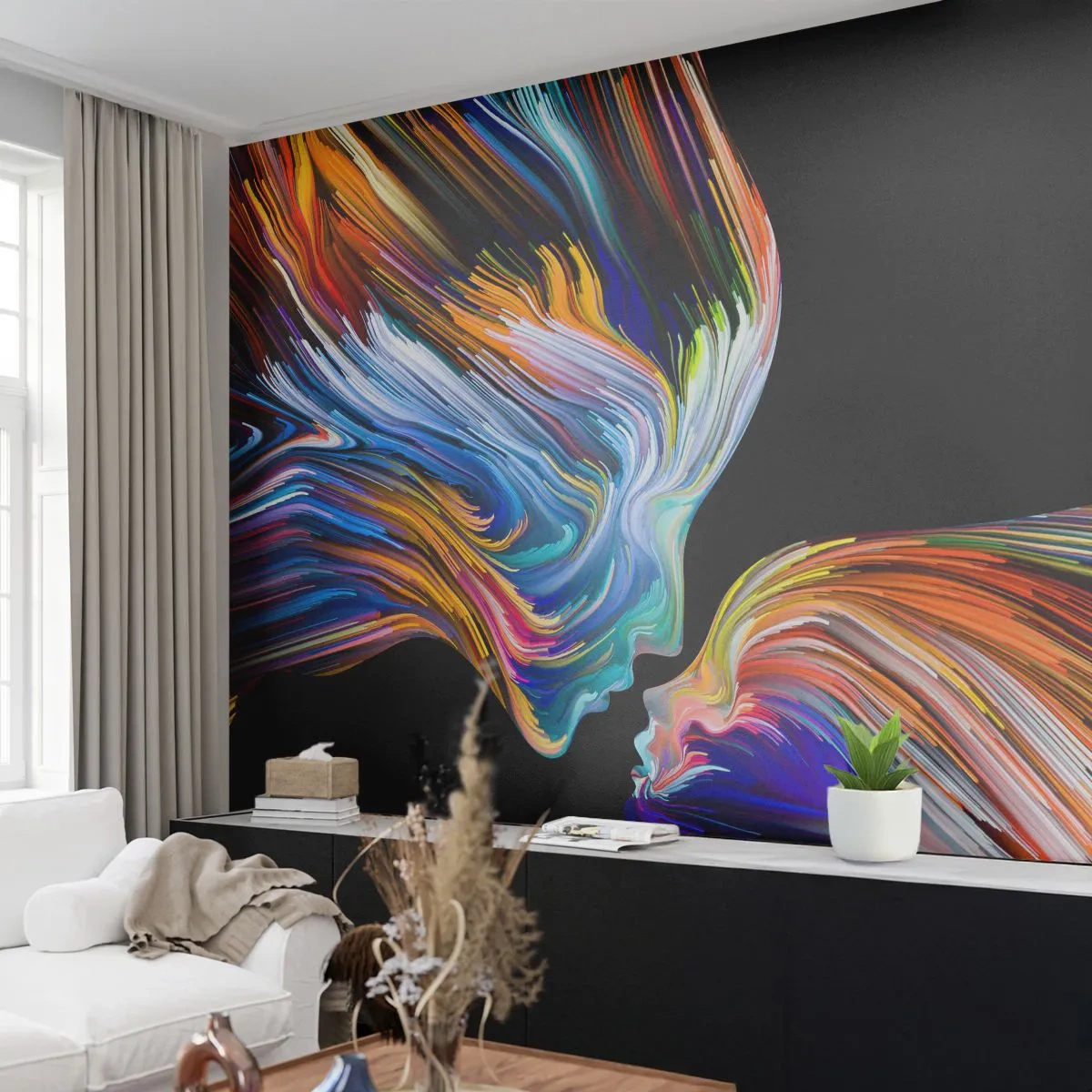 Fototapet Premium Sand - Fusion af energi og lys - Abstraktion, Kvindens ansigt, Stykke - 300x210 cm