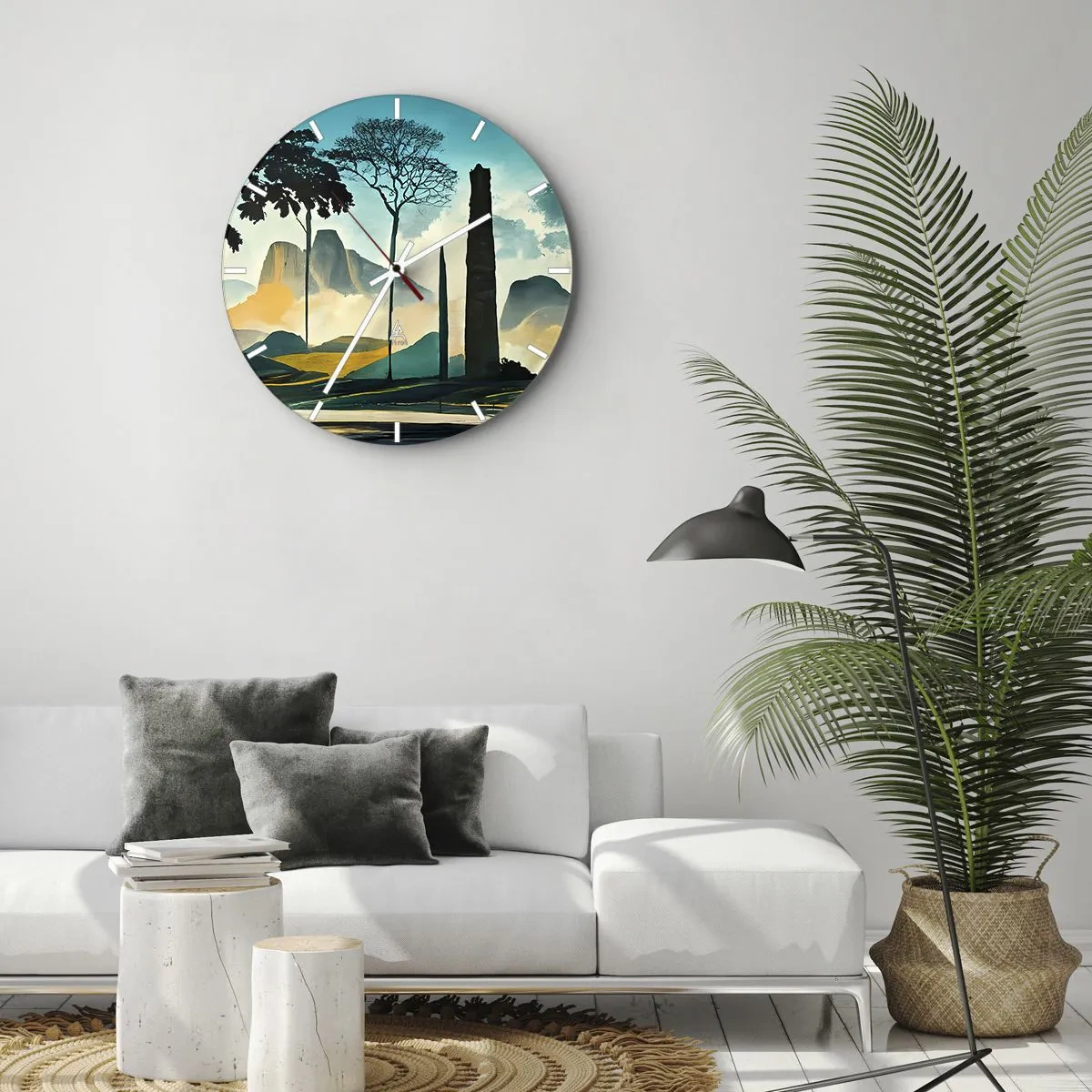 Vægur, Uret - Træer og klippeformationer mod en bjergbaggrund om morgenen - 30x30cm - Stadig højere og højere - Moderne vægdekoration til stue, køkken og soveværelse ARTTOR