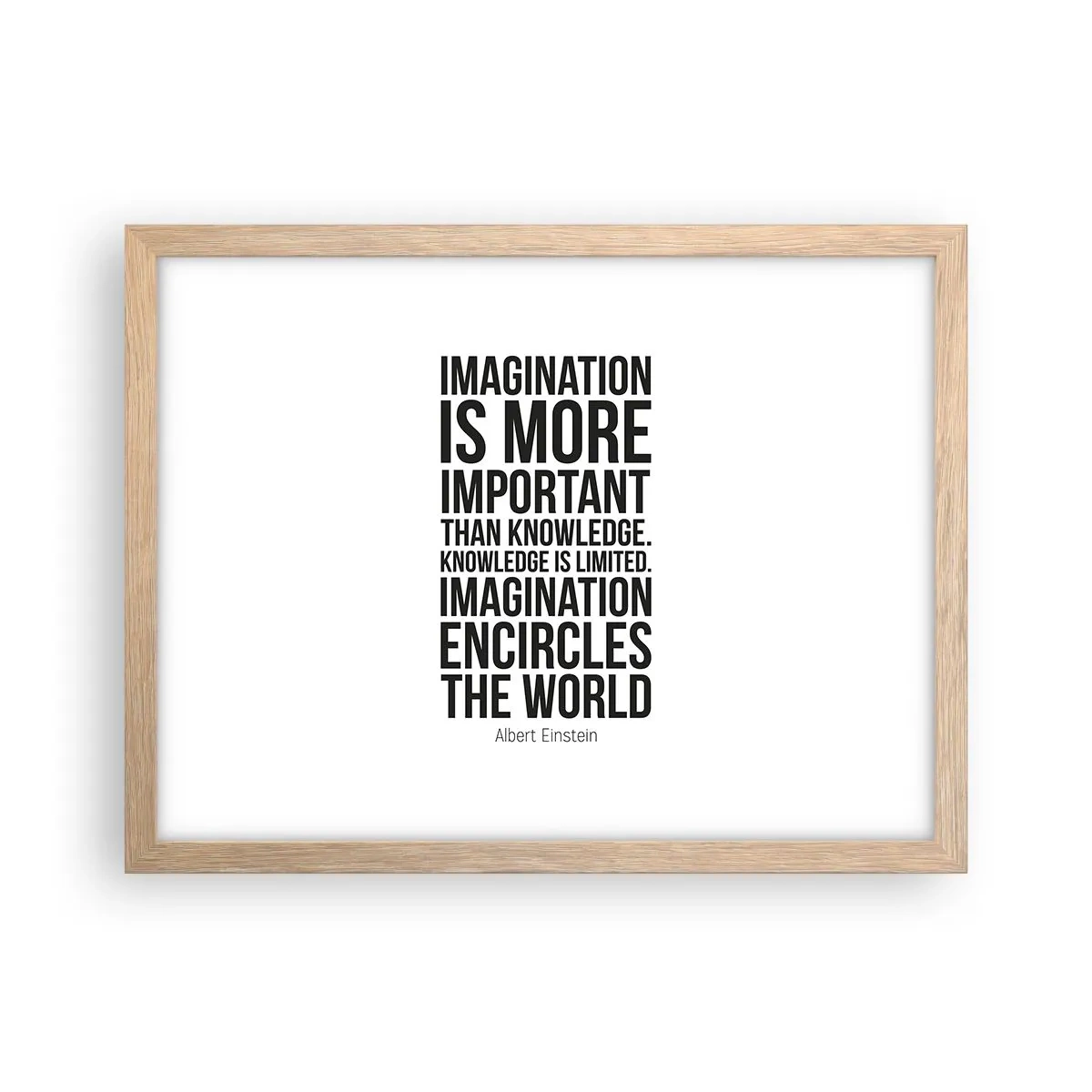 Plakat i ramme af lyst egetræ - Einstein om fantasiens kraft - 40x30 cm