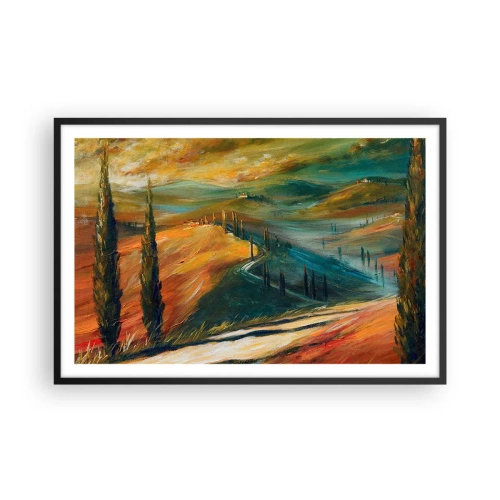 Plakat i sort ramme - Toscansk landskab - 91x61 cm