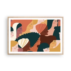Plakat i ramme af lyst egetræ - Kun kvindelighed - 91x61 cm