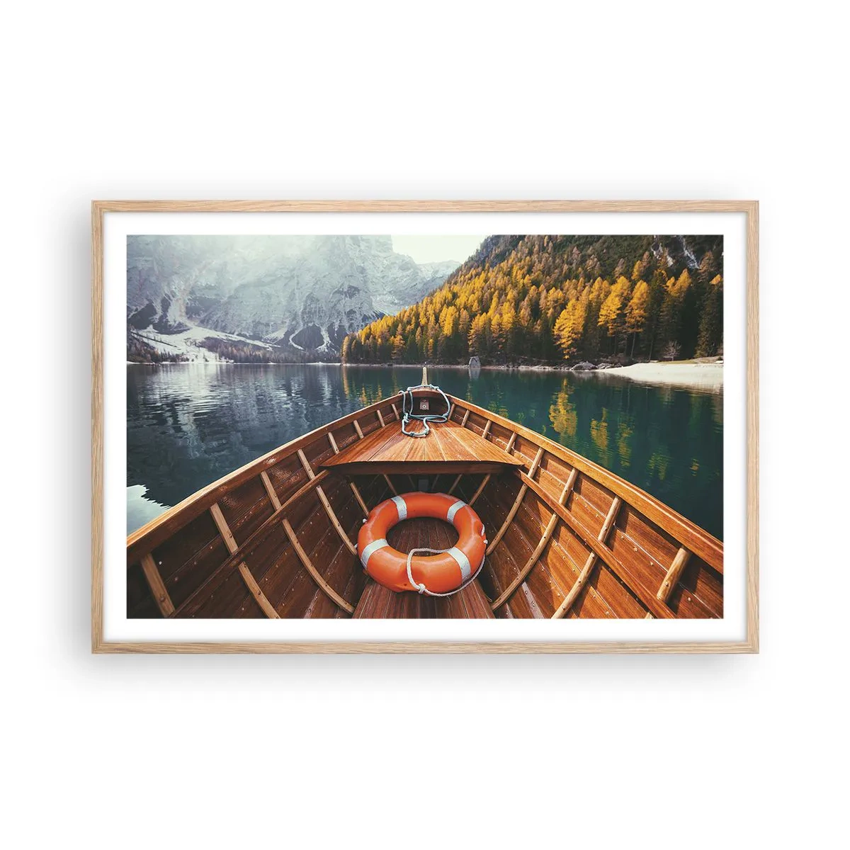 Plakat i ramme af lyst egetræ - Bjergtur - 91x61 cm