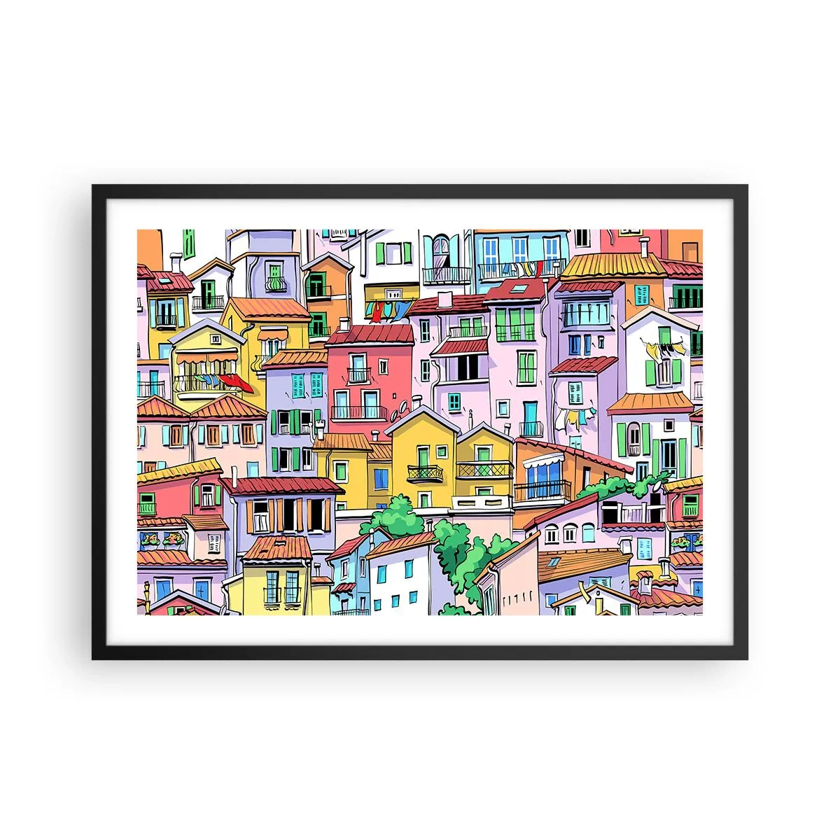 Plakat i sort ramme - Glædelig by - 70x50 cm