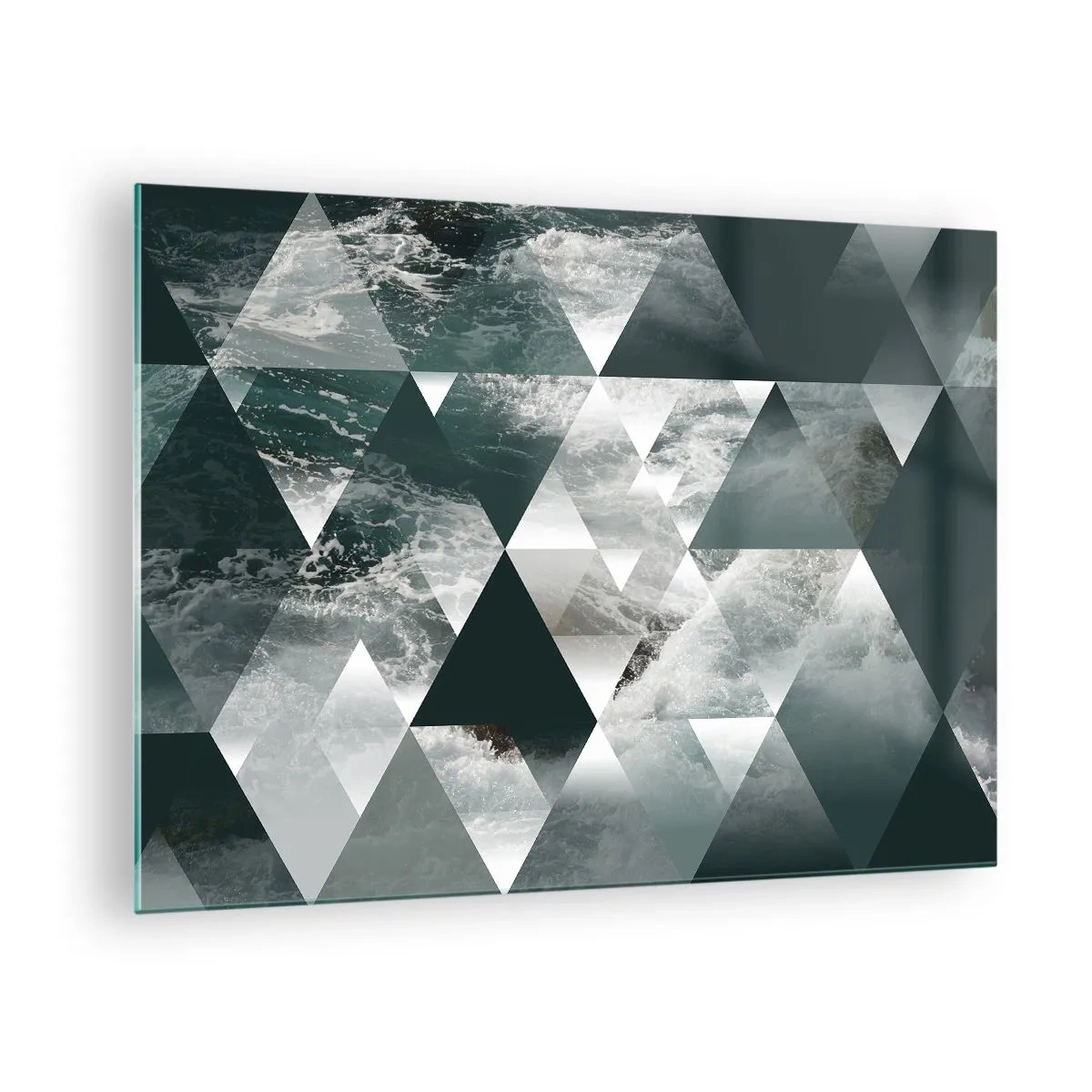 Billede på glas - Abstrakt komposition af trekanter med et vandbølgemotiv - 70x50cm - Et krystalperspektiv - Moderne vægdekoration til stue og soveværelse ARTTOR