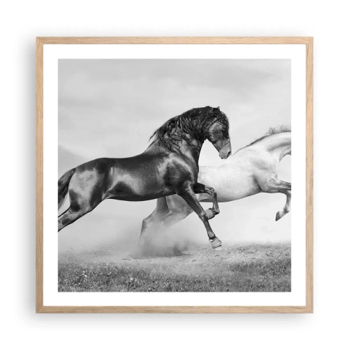Plakat i ramme af lyst egetræ - Engle og dæmoner - 60x60 cm