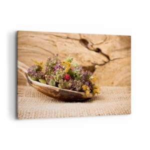 Lærredstryk - Billede på lærred - Farverige blomster og velduftende urter - 120x80 cm