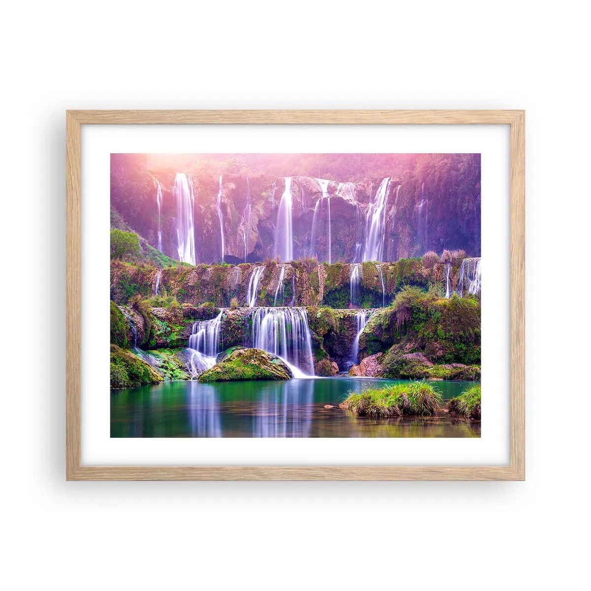 Plakat i ramme af lyst egetræ - Trappe til himlen - 50x40 cm