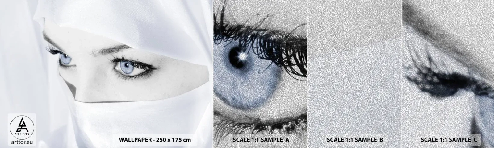 Prøve Fototapet Premium Sand - Lige fra tusind og en nat - Kvinde, Øjne, Kultur - 100x30 cm