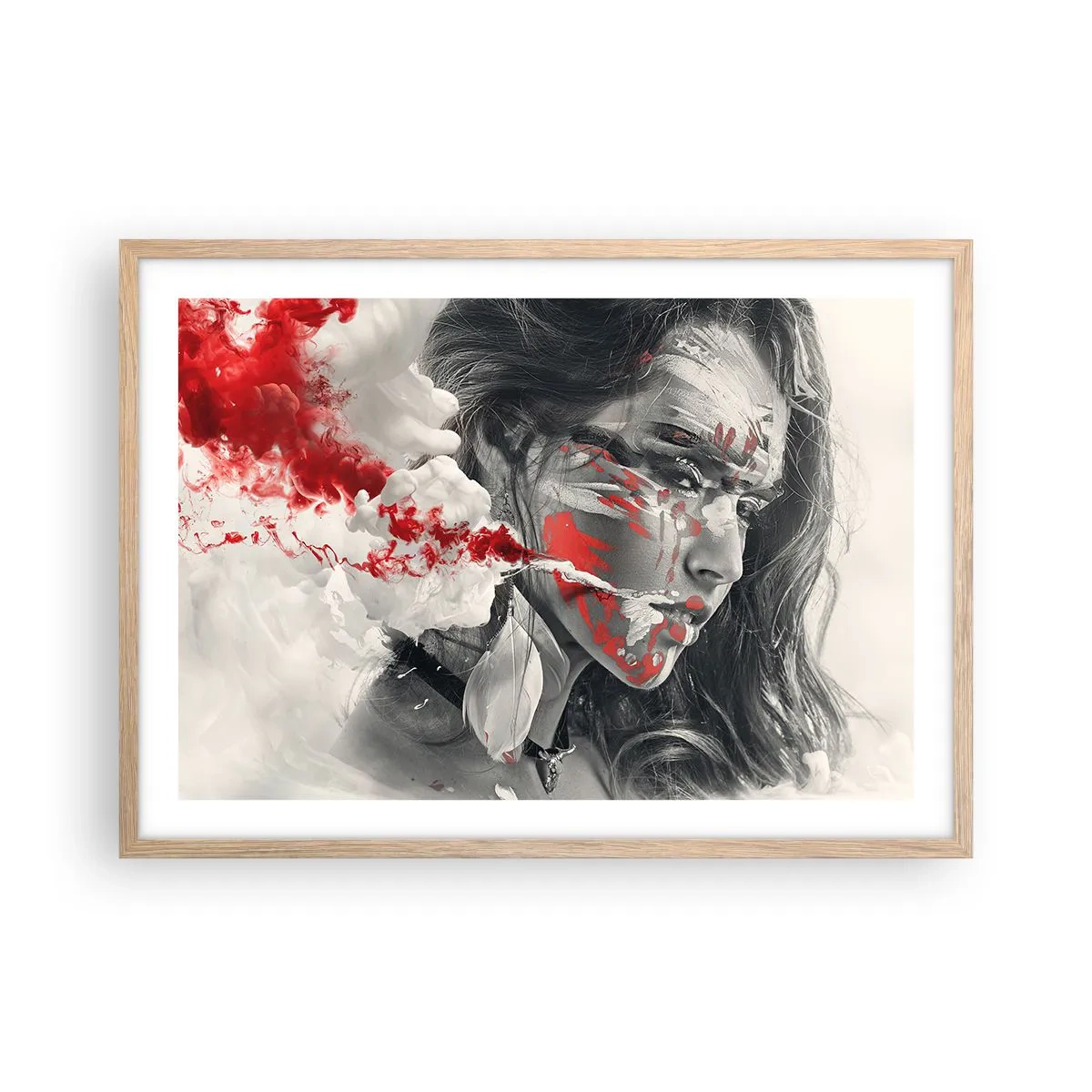 Plakat i ramme af lyst egetræ - I det absurdes damp - 70x50 cm