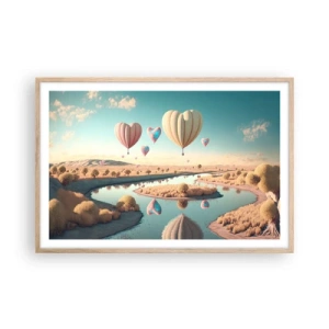 Plakat i ramme af lyst egetræ - Kærlighed lader dig svæve - 91x61 cm