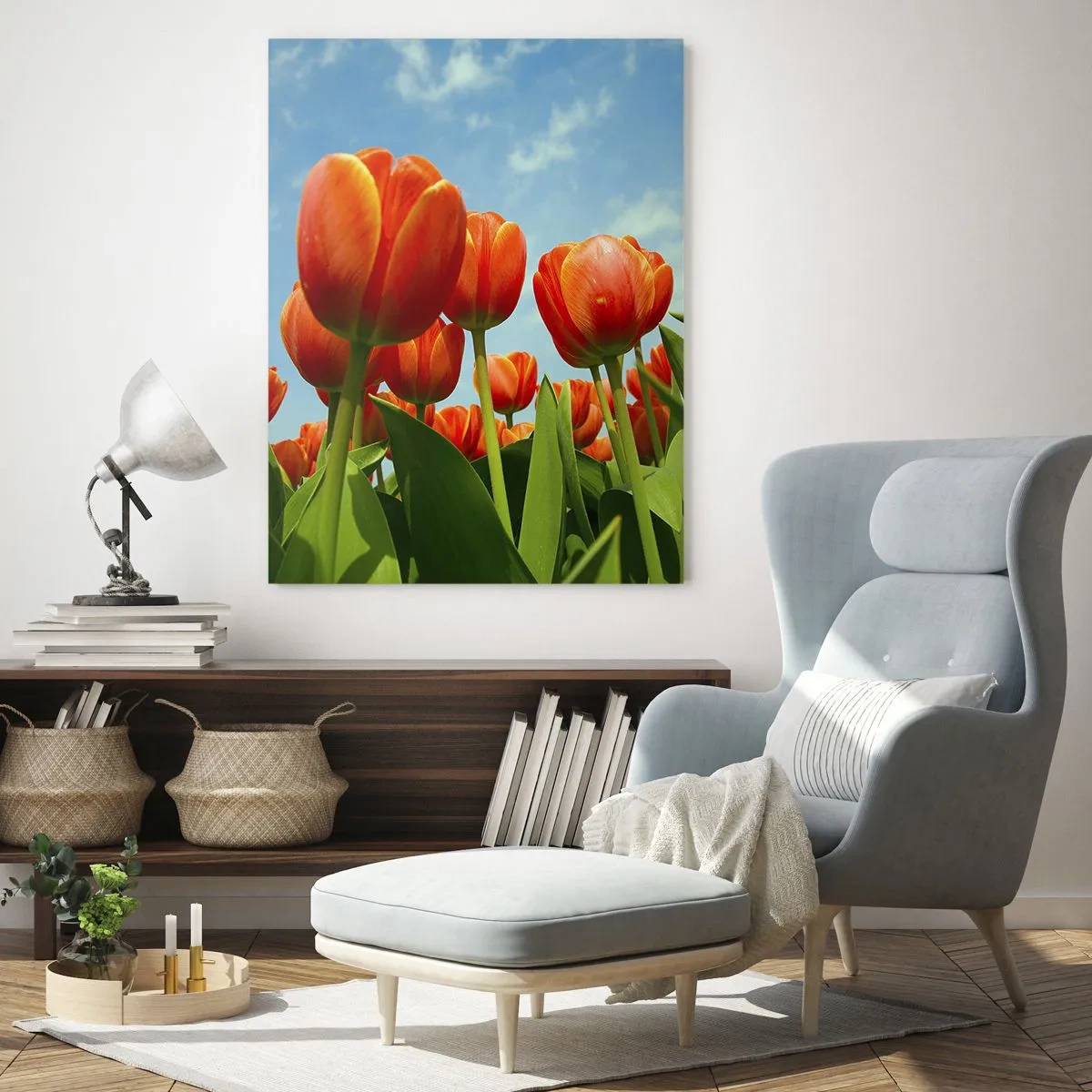 Billede på glas - Bortset fra den blå himmel behøver de intet i livet - 50x70 cm