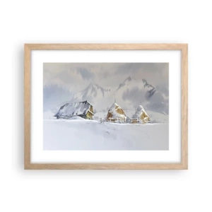 Plakat i ramme af lyst egetræ - I en sneklædt dal - 40x30 cm
