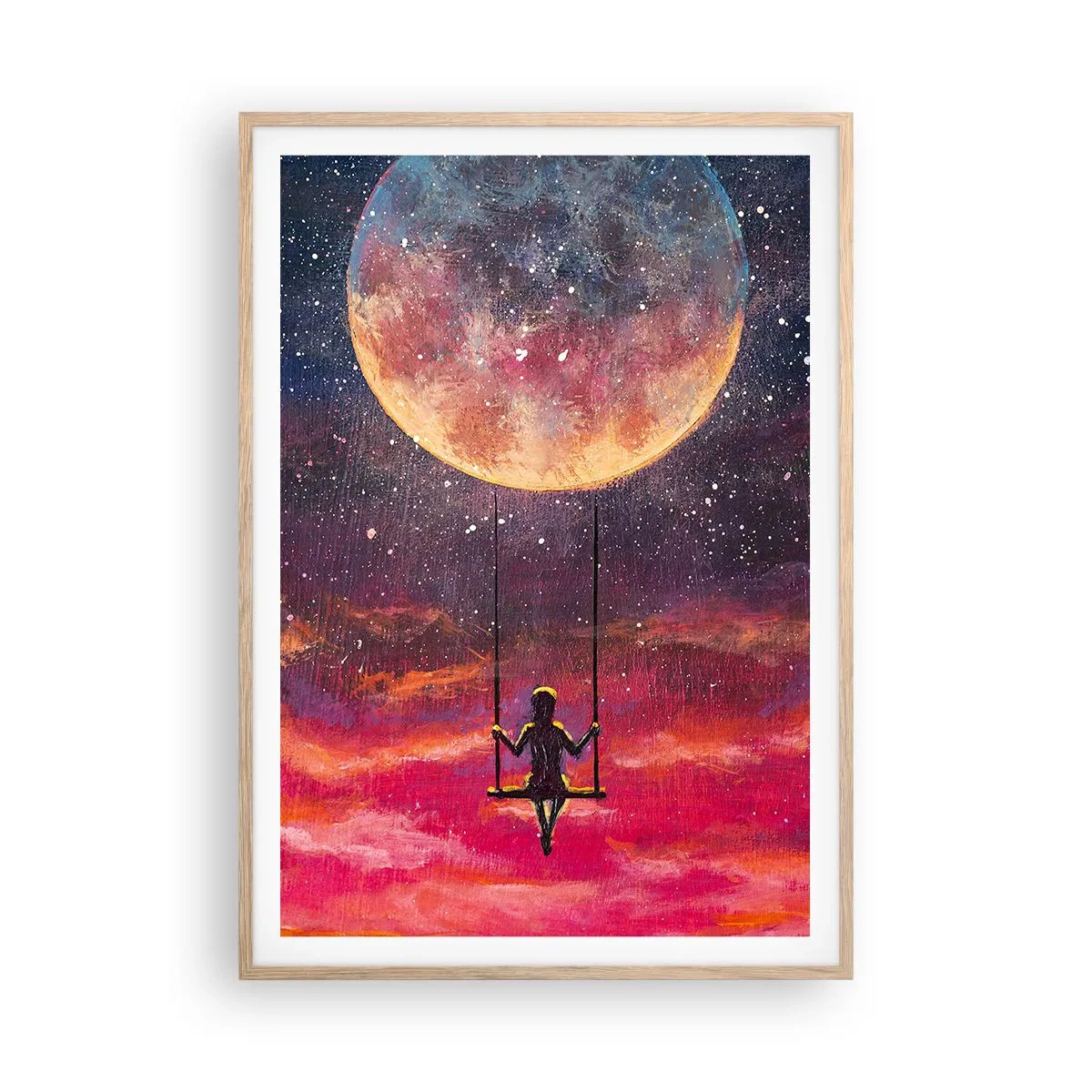 Plakat i ramme af lyst egetræ - Glæd dig i skyerne - 70x100 cm