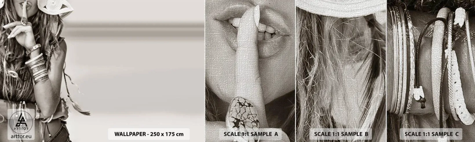 Prøve Fototapet Premium Canvas - Som en pige - Kvinde, Boho, Årgang - 100x30 cm