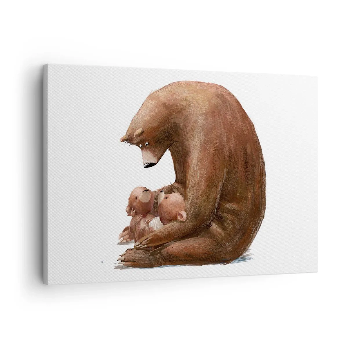 Lærredstryk - Billede på lærred - En morbjørn med to små bjørne i armene - 70x50cm - Drøm sødt, børn - Moderne vægdekoration til stue og soveværelse ARTTOR
