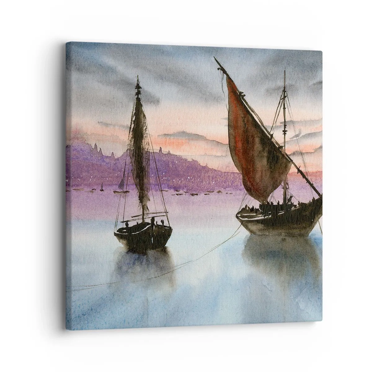 Lærredstryk - Billede på lærred - Aften i havnen - 30x30 cm