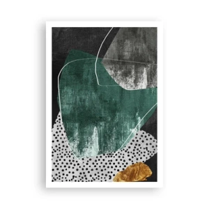Plakat - Farverig abstraktion med en guldflager - 70x100 cm