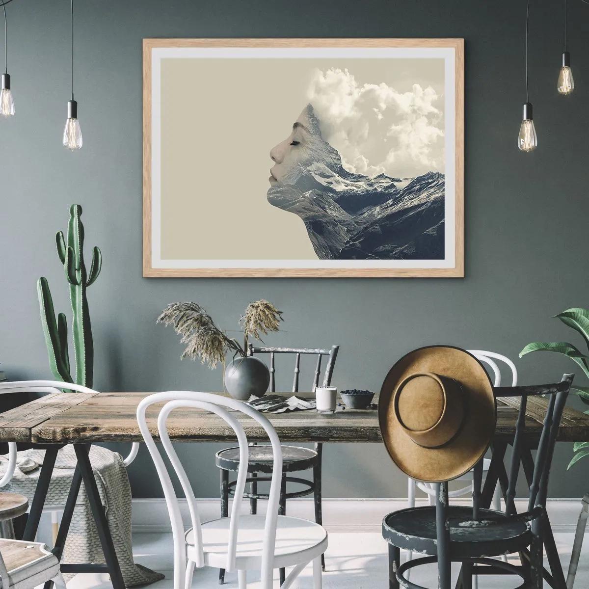 Plakat i ramme af lyst egetræ - Skønheden ved elementerne - 50x40 cm