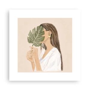 Plakat - Mystisk portræt med en vifte - 30x30 cm