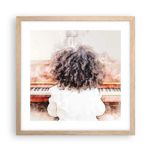 Plakat i ramme af lyst egetræ - i et ny verden - 40x40 cm