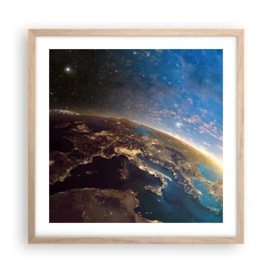 Plakat i ramme af lyst egetræ - Lad os se på hinanden på afstand - 50x50 cm