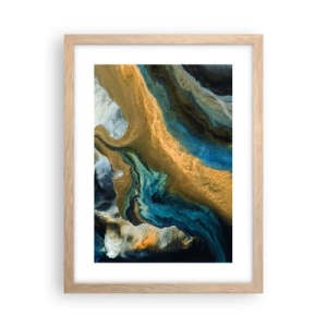 Plakat i ramme af lyst egetræ - Blå - gul - gensidig indflydelse - 30x40 cm
