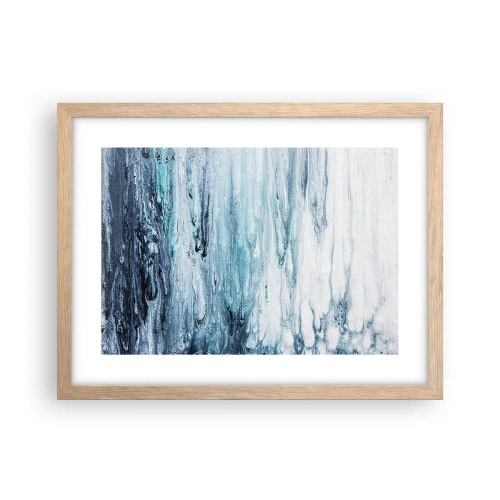Plakat i ramme af lyst egetræ - Blå istapper - 40x30 cm