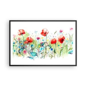 Plakat i sort ramme - En blomstrende eng i maj - 91x61 cm
