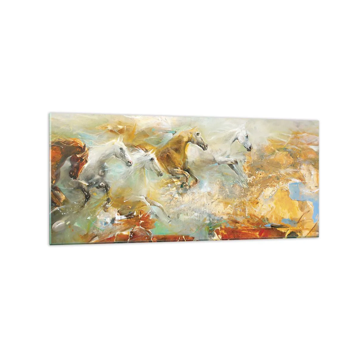 Billede på glas - Galopperer gennem lyset - 120x50 cm