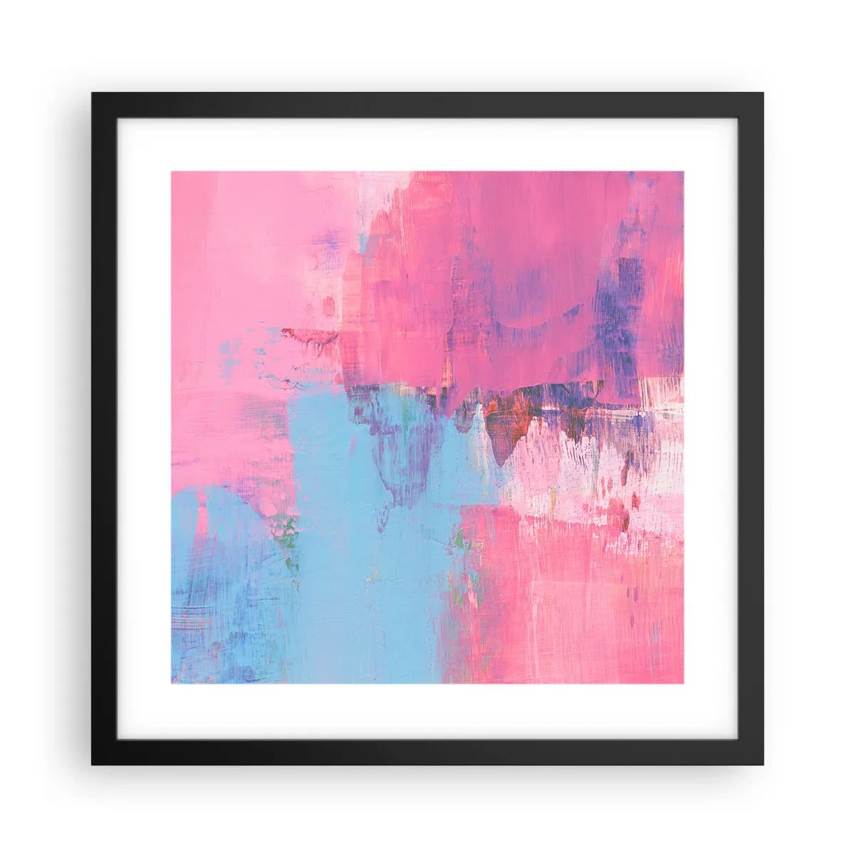 Plakat i sort ramme - Lyserød, blå og en knivspids lys - 40x40 cm