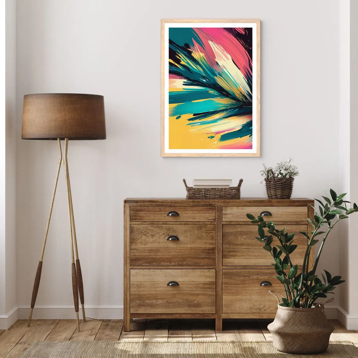 Plakat i ramme af lyst egetræ - Komposition - en eksplosion af glæde - 50x70 cm