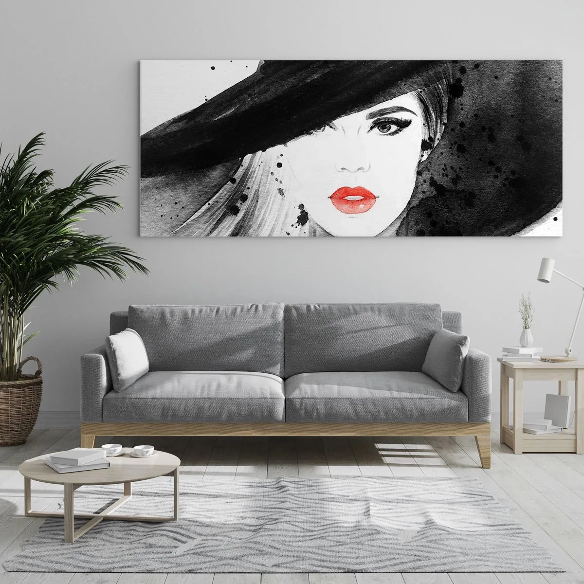 Billede på glas - Dame i sort - 120x50 cm