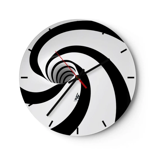 Vægur, Uret - Dynamisk sort-hvid spiral - 30x30cm - Overgiver du dig til vortexen? - Moderne vægdekoration til stue, køkken og soveværelse ARTTOR