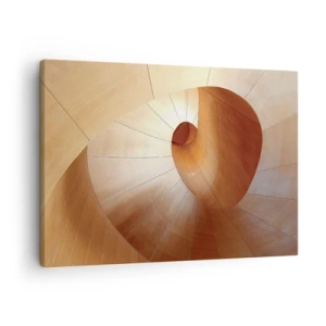 Lærredstryk - Billede på lærred - Abstrakt spiral i nuancer af træ og lysebrun - 70x50cm - Arkitektonisk serpentin - Moderne vægdekoration til stue og soveværelse ARTTOR