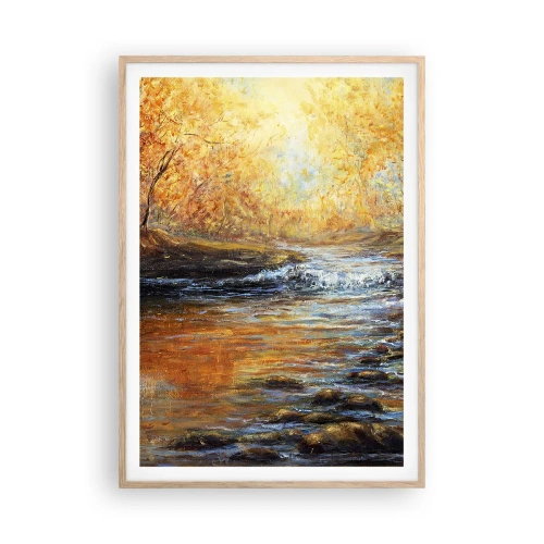 Plakat i ramme af lyst egetræ - Gylden strøm - 70x100 cm