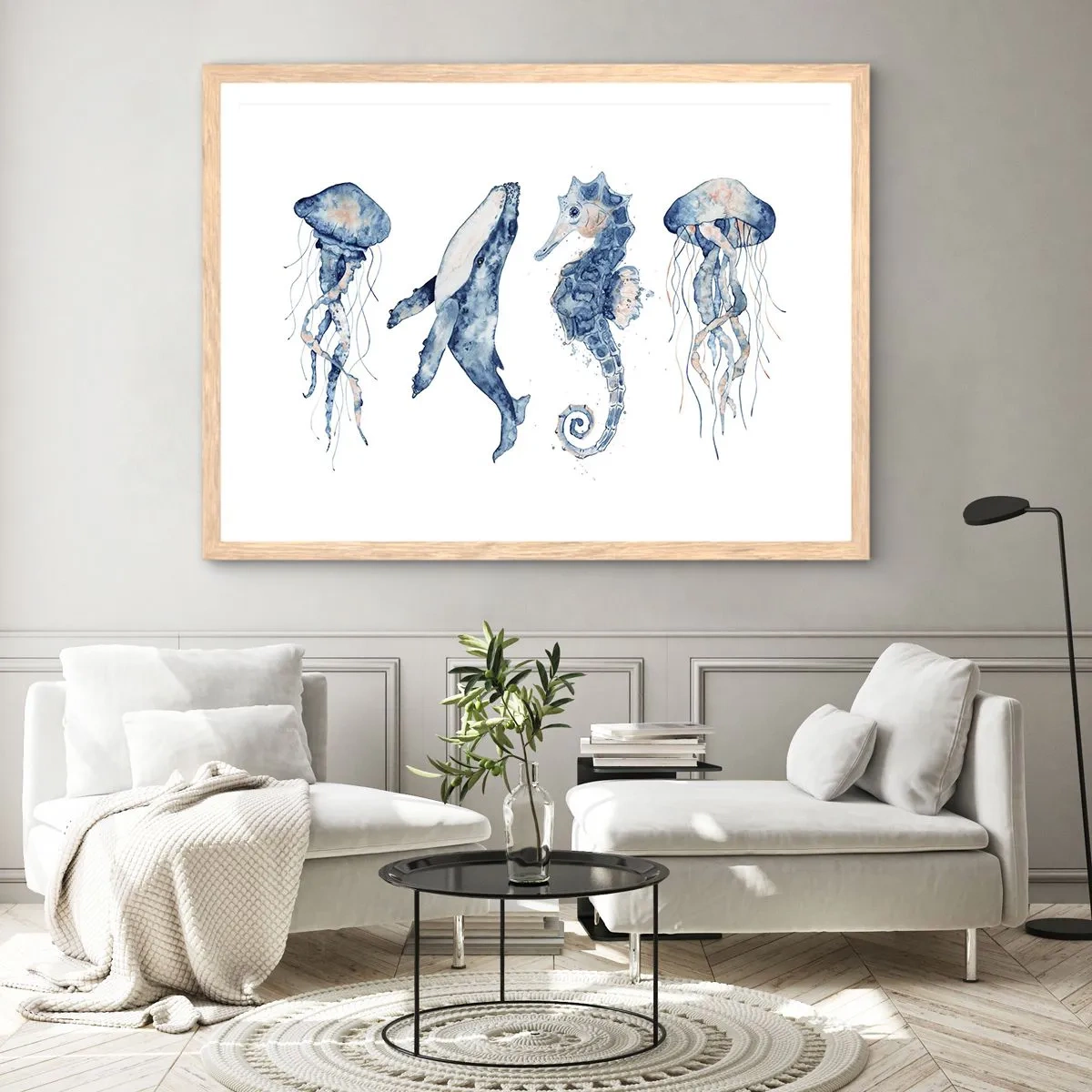 Plakat i ramme af lyst egetræ - Havets vidundere - 50x40 cm