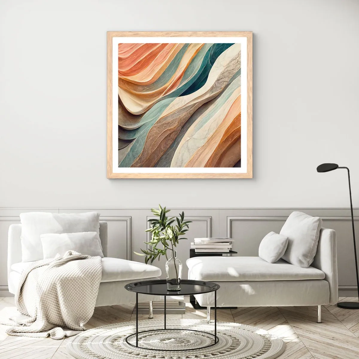 Plakat i ramme af lyst egetræ - Øjeblikke før forandring - 60x60 cm