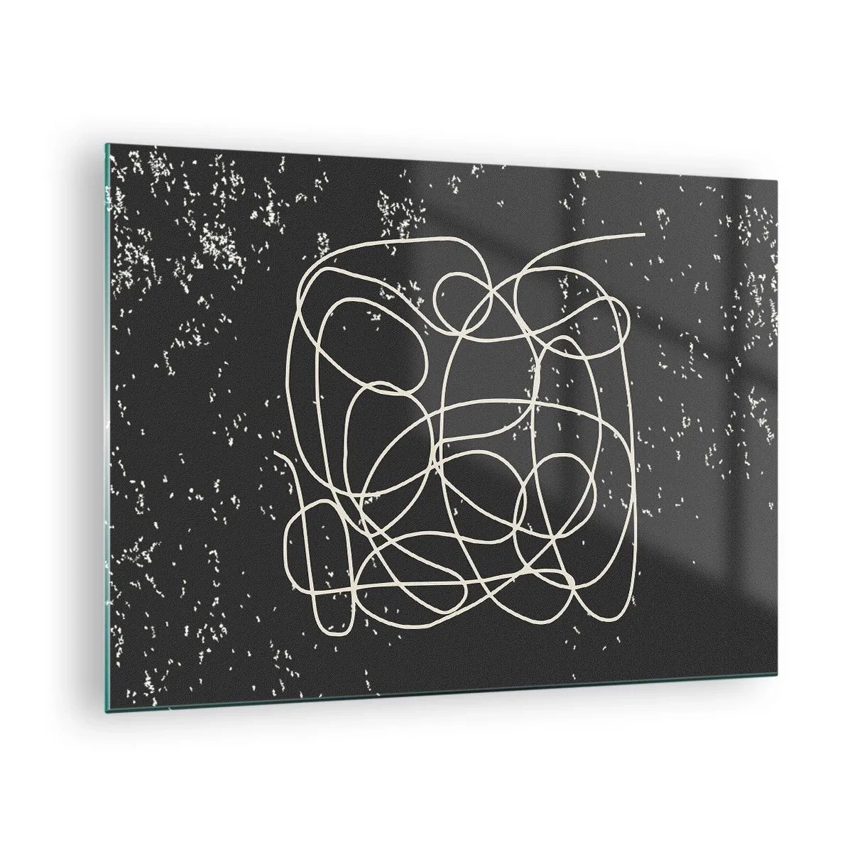 Billede på glas - Abstrakt linje i form af et virvar på en tekstureret sort baggrund - 70x50cm - Vandrende tanker - Moderne vægdekoration til stue og soveværelse ARTTOR