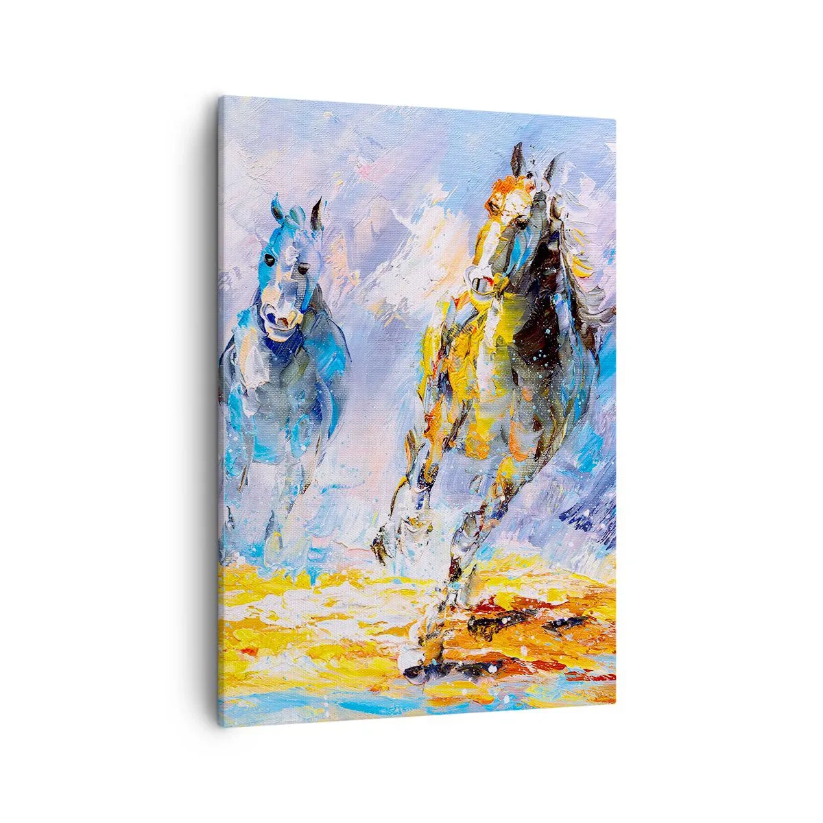 Lærredstryk - Billede på lærred - Galopperer gennem det blanke skær - 50x70 cm