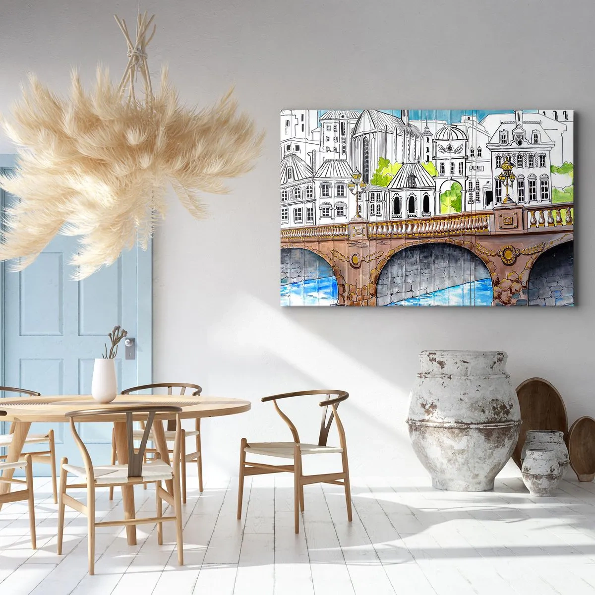 Lærredstryk - Billede på lærred - Byen som den er malet - 100x70 cm