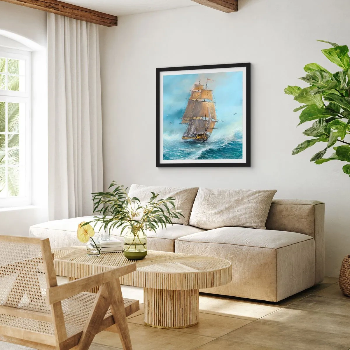 Plakat i sort ramme - Bølgende gennem bølgerne - 40x40 cm