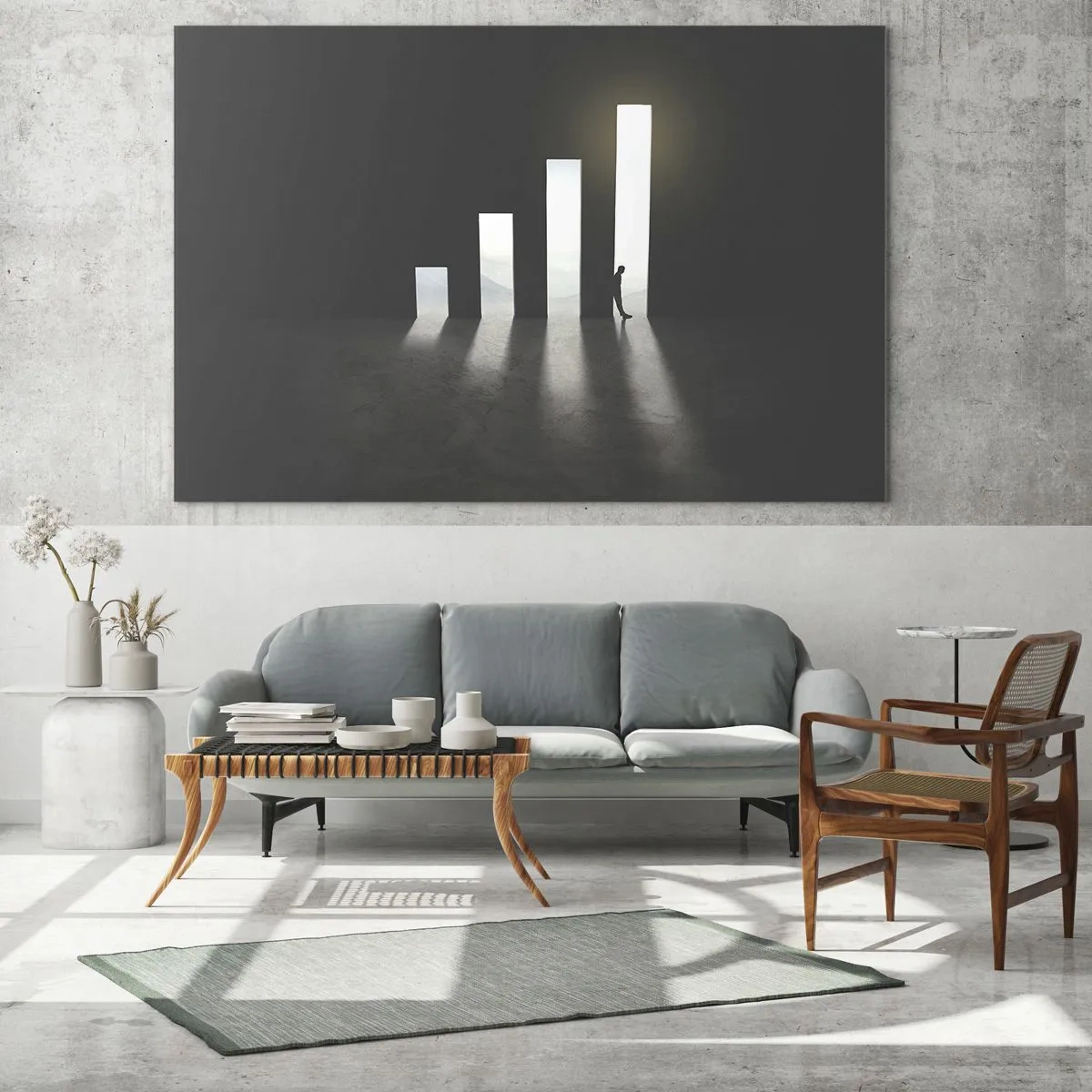 Billede på glas - Mennesket i lyset af vækst, der symboliserer udvikling - 70x50cm - Succes - et indtryk - Moderne vægdekoration til stue og soveværelse ARTTOR