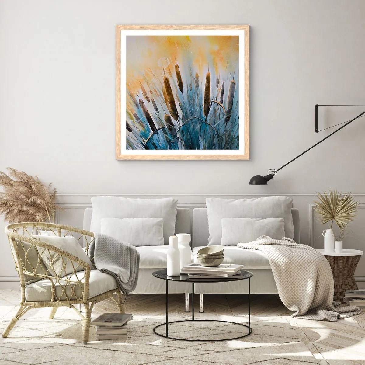 Plakat i ramme af lyst egetræ - Vandets kulde, solens varme - 50x50 cm