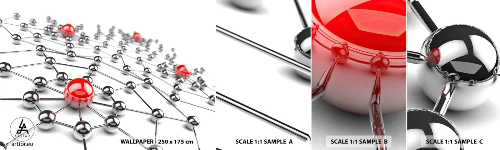 Fototapet Prøve Standard Eco - Sølvnet - Abstraktion, Metal bolde, 3D - 100x30 cm