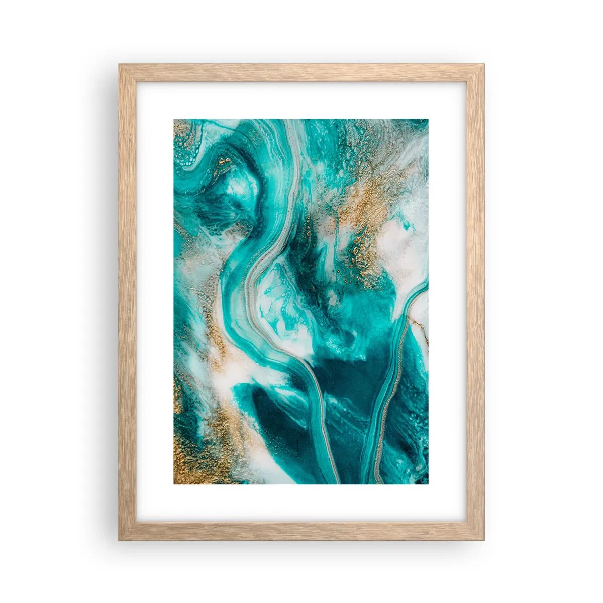 Plakat i ramme af lyst egetræ - Flod af guld - 30x40 cm